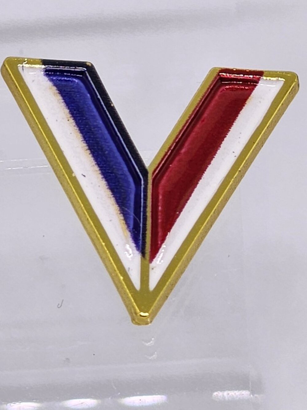 VTG Penzey's V Voted Victory Red White Blue Enamel Gold Lapel Pinback Hat Pin